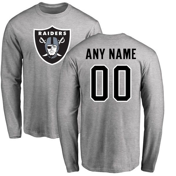 Men Oakland Raiders NFL Pro Line Ash Custom Name and Number Logo Long Sleeve T-Shirt